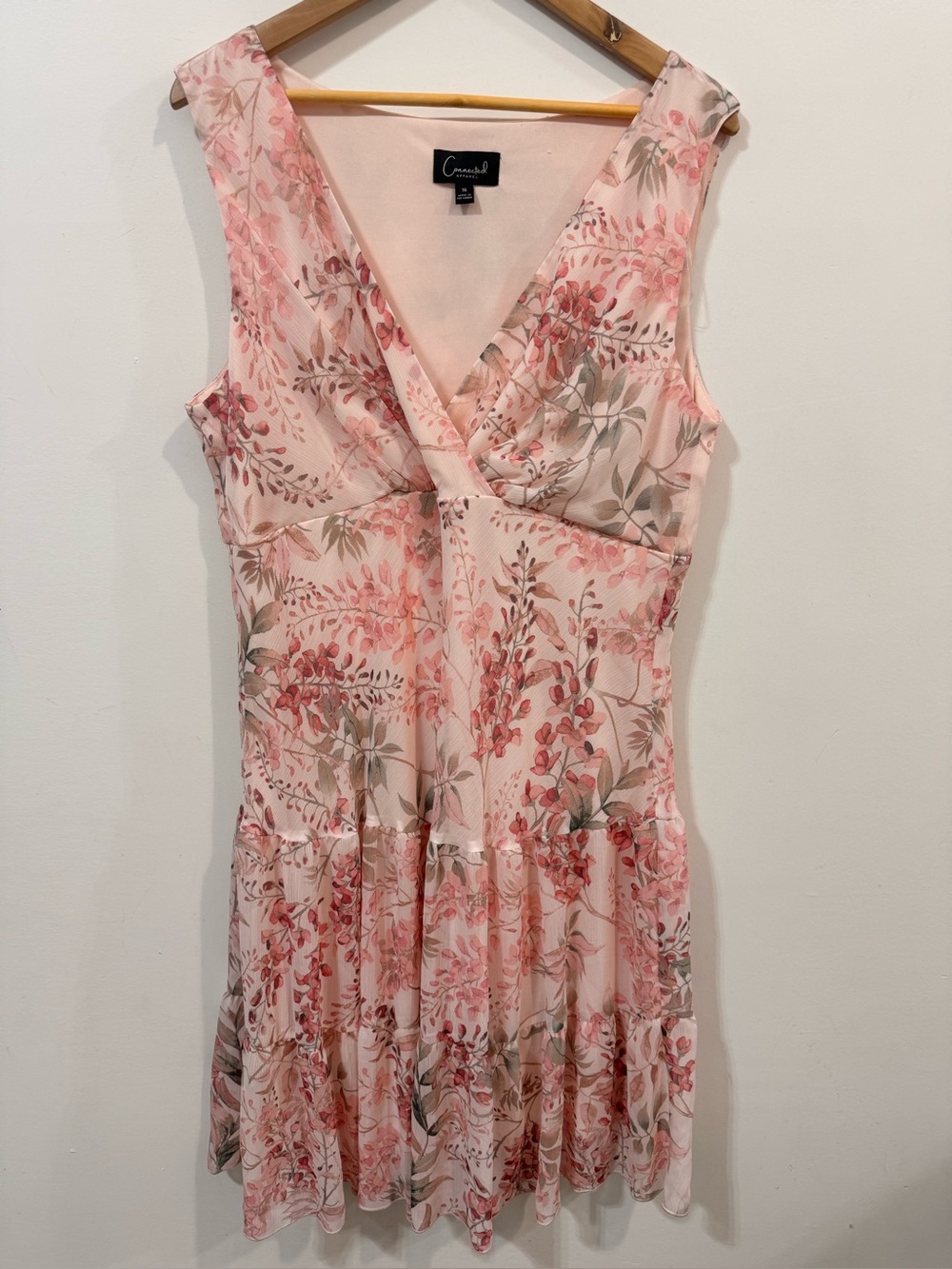 Connected Apparel Floral Airy Spring Summer Preppy Blush Pink Midi Dress Size 16 - Picture 2 of 10